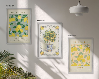 Three-piece wall art piece Citrus tree fruit Italy