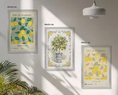 Three-piece citrus fruit tree wall art Italian style canvas print