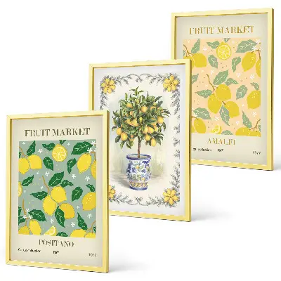 Three-piece citrus fruit tree wall art Italian style canvas print