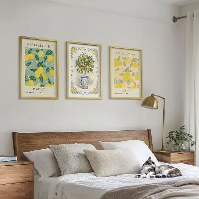 Three-piece citrus fruit tree wall art Italian style canvas print