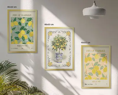 Three-piece citrus fruit tree wall art Italian style canvas print