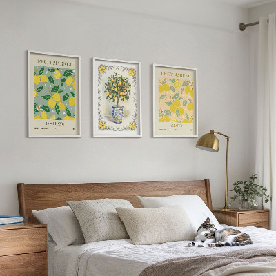 Three-piece wall art piece Citrus tree fruit Italy