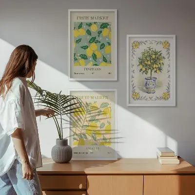 Three-piece citrus fruit tree wall art Italian style canvas print