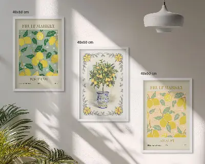 Three-piece citrus fruit tree wall art Italian style canvas print
