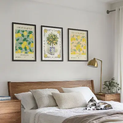Three-piece citrus fruit tree wall art Italian style canvas print