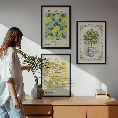 Three-piece citrus fruit tree wall art Italian style canvas print