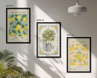 Three-piece wall art piece Citrus tree fruit Italy