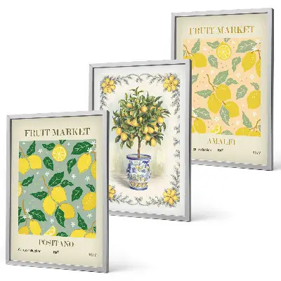 Three-piece citrus fruit tree wall art Italian style canvas print