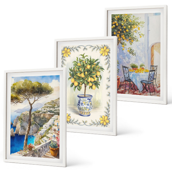 Set of 3 framed wall art pieces Sea of lemon trees view