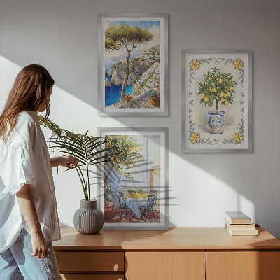 Set of 3 framed wall art pieces Sea of ​​lemon trees view