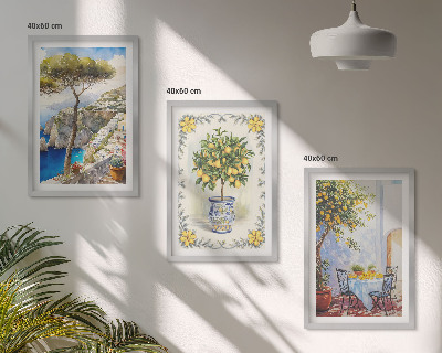 Set of 3 framed wall art pieces Sea of ​​lemon trees view