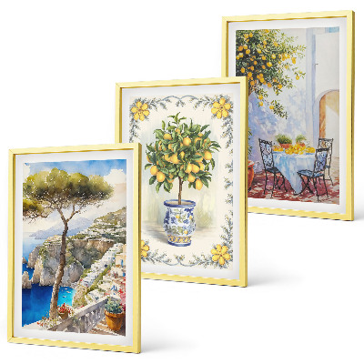 Set of 3 framed wall art pieces Sea of ​​lemon trees view
