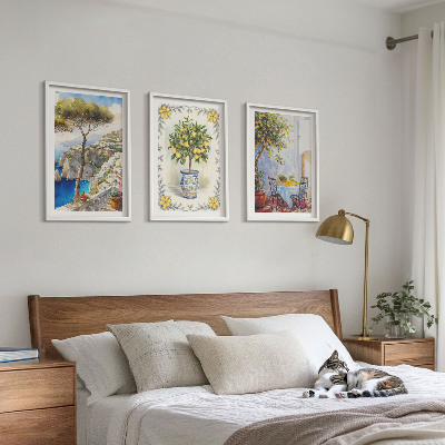 Set of 3 framed wall art pieces Sea of ​​lemon trees view