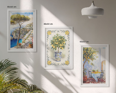Set of 3 framed wall art pieces Sea of ​​lemon trees view