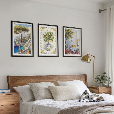 Set of 3 framed wall art pieces Sea of ​​lemon trees view