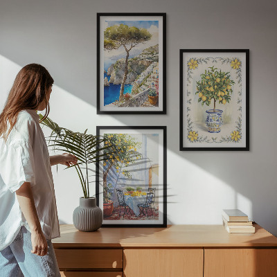 Set of 3 framed wall art pieces Sea of ​​lemon trees view