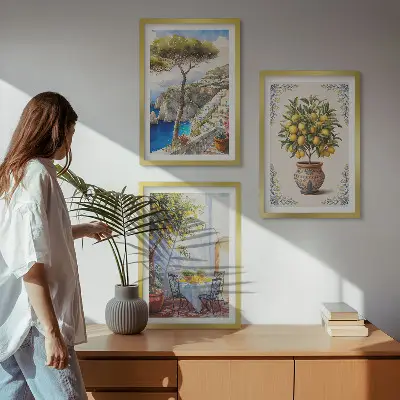 Wall art set featuring a sea lemon tree