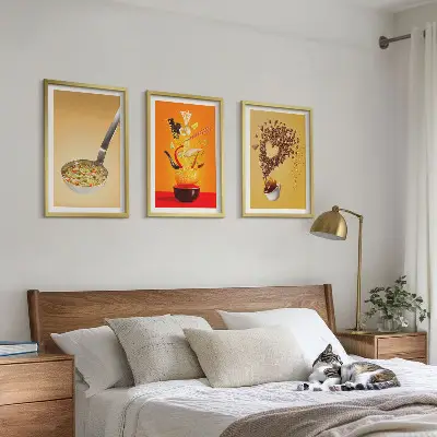 Three-piece wall art set featuring kitchen and food themes
