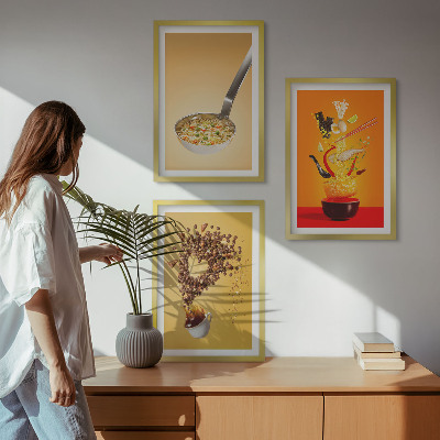 Three-piece wall art piece Kitchen food themes