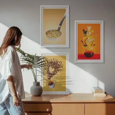 Three-piece wall art set featuring kitchen and food themes