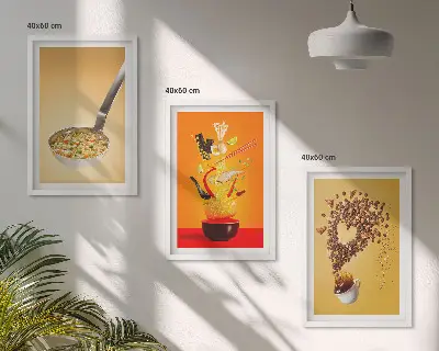Three-piece wall art set featuring kitchen and food themes