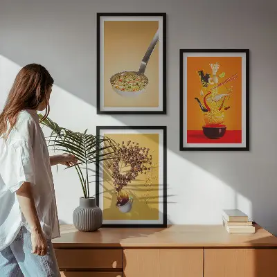 Three-piece wall art set featuring kitchen and food themes