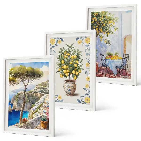 Set of 3 framed wall art pieces featuring sea lemon tree paintings