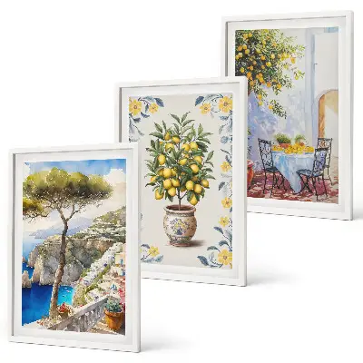 Set of 3 framed wall art pieces featuring sea lemon tree paintings