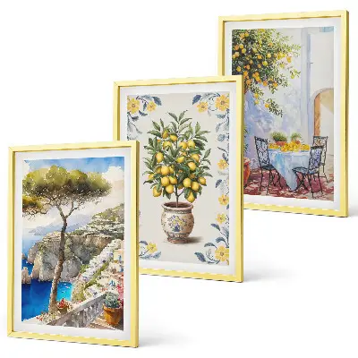 Set of 3 framed wall art pieces featuring sea lemon tree paintings