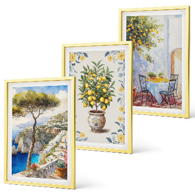 Set of 3 framed wall art pieces Sea lemon tree paintings