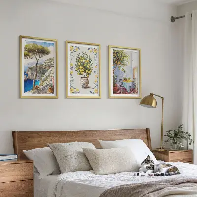 Set of 3 framed wall art pieces featuring sea lemon tree paintings