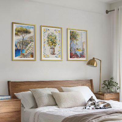 Set of 3 framed wall art pieces Sea lemon tree paintings