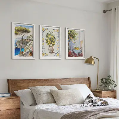 Set of 3 framed wall art pieces featuring sea lemon tree paintings