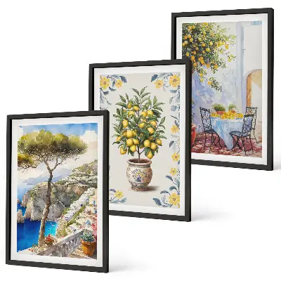 Set of 3 framed wall art pieces featuring sea lemon tree paintings