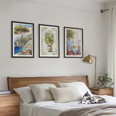 Set of 3 framed wall art pieces featuring sea lemon tree paintings