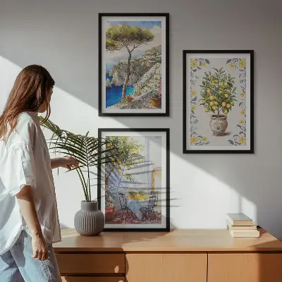 Set of 3 framed wall art pieces featuring sea lemon tree paintings
