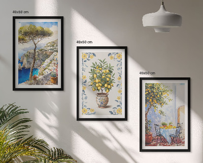 Set of 3 framed wall art pieces Sea lemon tree paintings