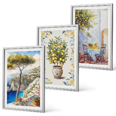 Set of 3 framed wall art pieces featuring sea lemon tree paintings