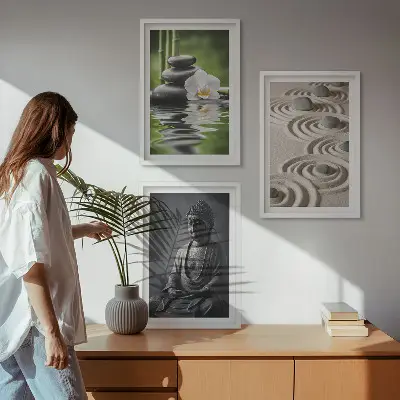 Zen Buddha wall art set three piece canvas print with a relaxing view