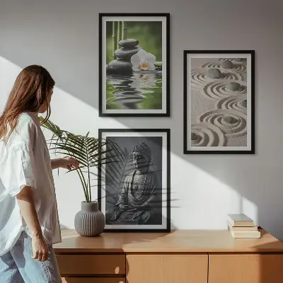 Zen Buddha wall art set three piece canvas print with a relaxing view