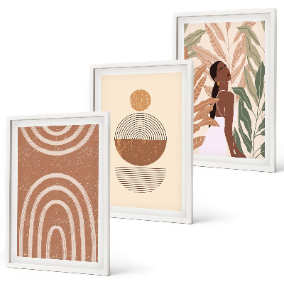 Set of 3 framed wall art pieces Stylish plant patterns and geometry