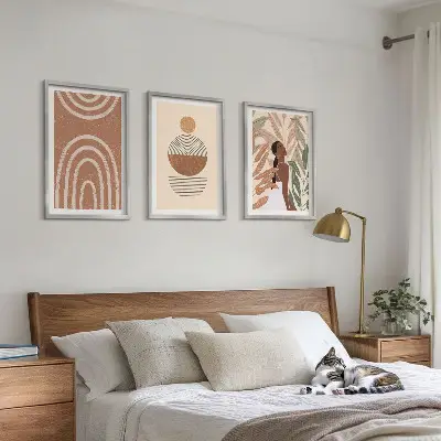 Set of 3 framed wall art pieces with stylish plant patterns and geometry