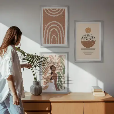 Set of 3 framed wall art pieces with stylish plant patterns and geometry
