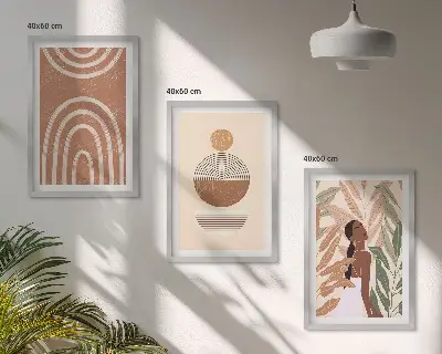 Set of 3 framed wall art pieces with stylish plant patterns and geometry