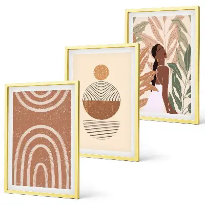 Set of 3 framed wall art pieces with stylish plant patterns and geometry