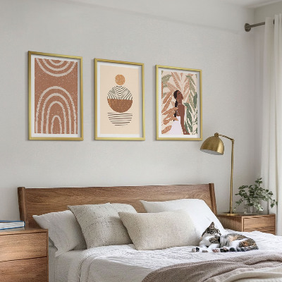Set of 3 framed wall art pieces Stylish plant patterns and geometry