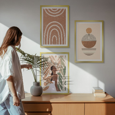 Set of 3 framed wall art pieces Stylish plant patterns and geometry
