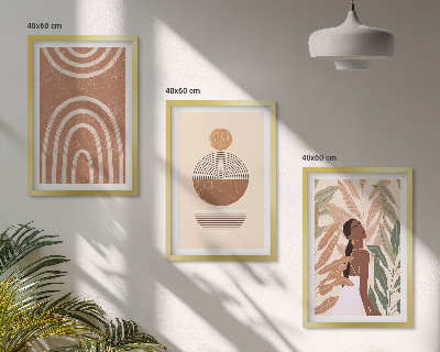 Set of 3 framed wall art pieces Stylish plant patterns and geometry