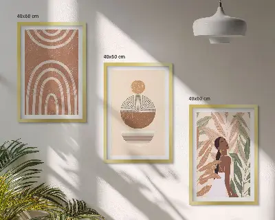 Set of 3 framed wall art pieces with stylish plant patterns and geometry