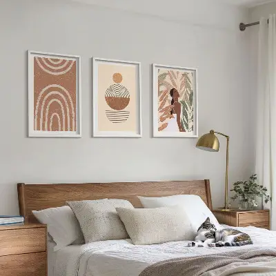 Set of 3 framed wall art pieces with stylish plant patterns and geometry
